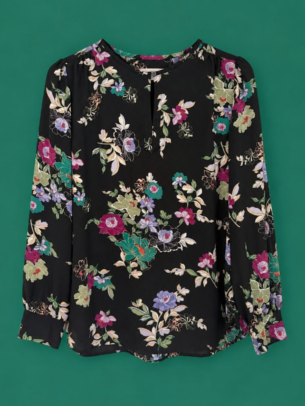 🌺 LOFT Women’s Black Floral Long-Sleeve Blouse